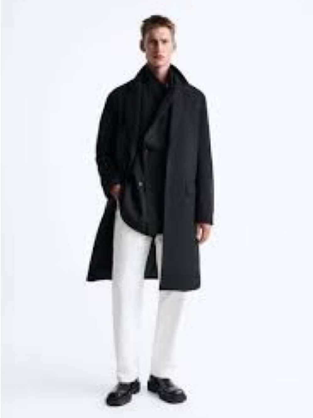 Zara Mens Medium Wool Blend Tailored Long Overcoat Coat